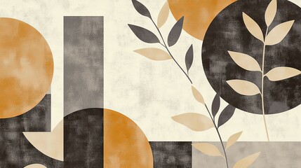 Abstract Geometric Art: Earthy Tones and Branch Design
