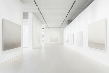 Fototapeta premium Minimalist White Gallery: Subtle Hues and Serene Atmosphere