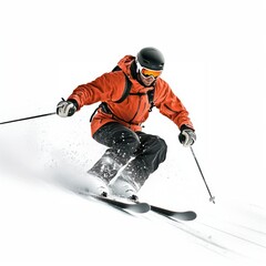 Happy skier skiing in winter.