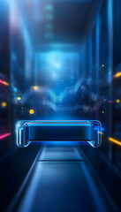 Data center server room, glowing digital wave, futuristic technology, abstract background, ideal for tech presentations