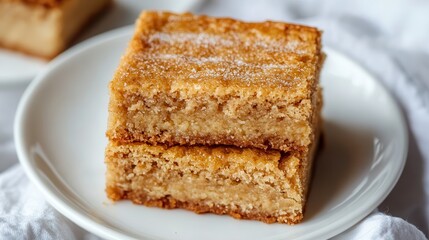 brown sugar for vegan and oatmeal. Delicious golden dessert squares on a white plate.