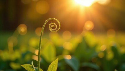 Delicate stem twirls towards sunlight in autumn garden, sun, stems, crops