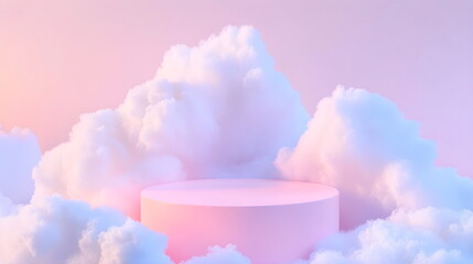 pink background with a podium for product presentation and heart-shaped decorations for Valentine's Day. Happy Valentine's Day concept. Pastel colors, isolated on a pastel background,