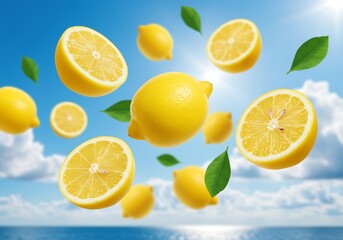 Fototapeta premium Lemons Falling From The Sky - Tropical Wallpaper 