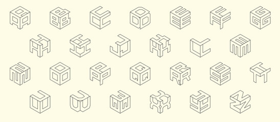 Isometric wireframe alphabet. Cube font. Isometric 3d font, three-dimensional alphabet letters, vector illustration. © Vlada