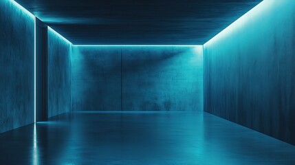 Fototapeta premium Minimalistic Blue Room with Concrete Floor and Clean Lines