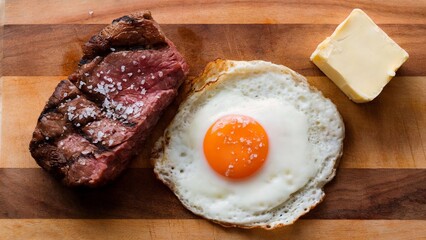 Sunny Side Up Egg and Grilled Steak with Butter - A Carnivore Diet Classic