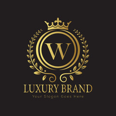 Letter Luxury brand logo design with a royal gold crown emblem and elegant typography
