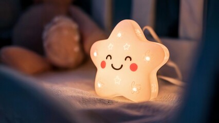 Smiling Star-Shaped Baby Night Light Illuminating a Cozy Nursery