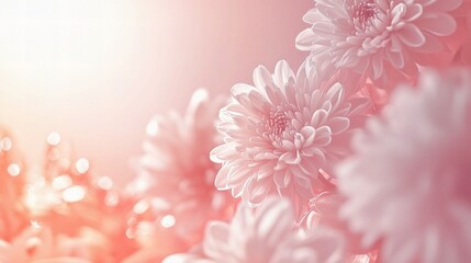 Soft Pastel Floral: A delicate arrangement of soft pastel pink and white chrysanthemums bathed in a warm, dreamy light, creating a gentle and romantic atmosphere.