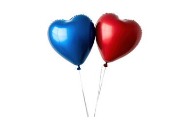Red and blue heart shaped balloons floating on transparent background