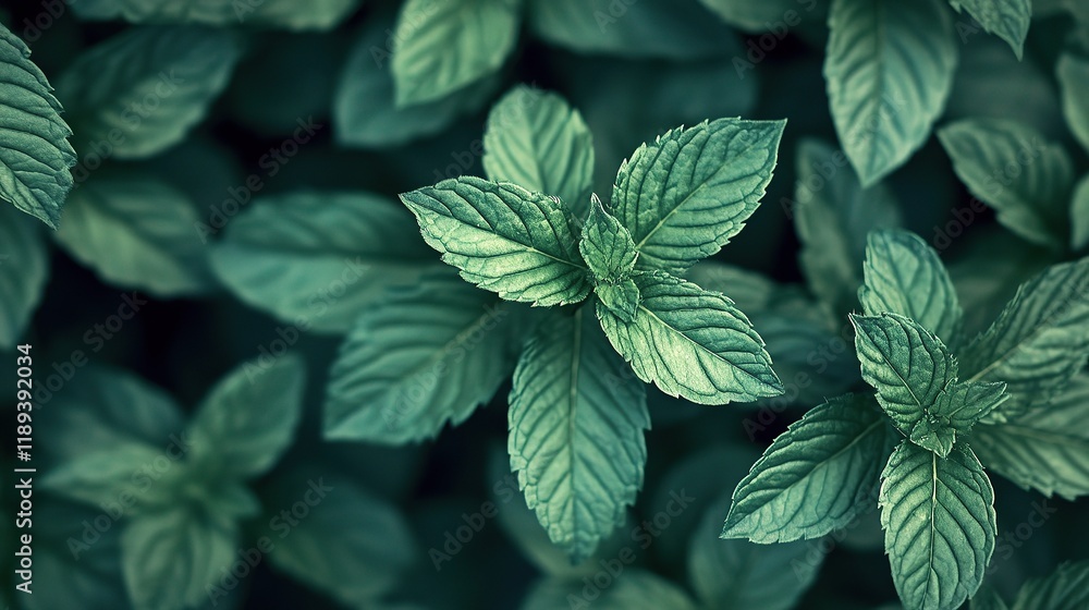 Aufkleber mint green leaves with soft bokeh effect in a natural setting