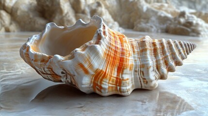 Beautiful seashell resting on weathered wooden surface highlighting nature's intricate designs