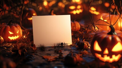 A blank canvas surrounded by glowing jack-o'-lanterns, perfect for Halloween-themed designs.