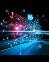 Obraz premium Digital data stream, network communication, global connection, fast information flow, futuristic technology background, ideal for tech websites