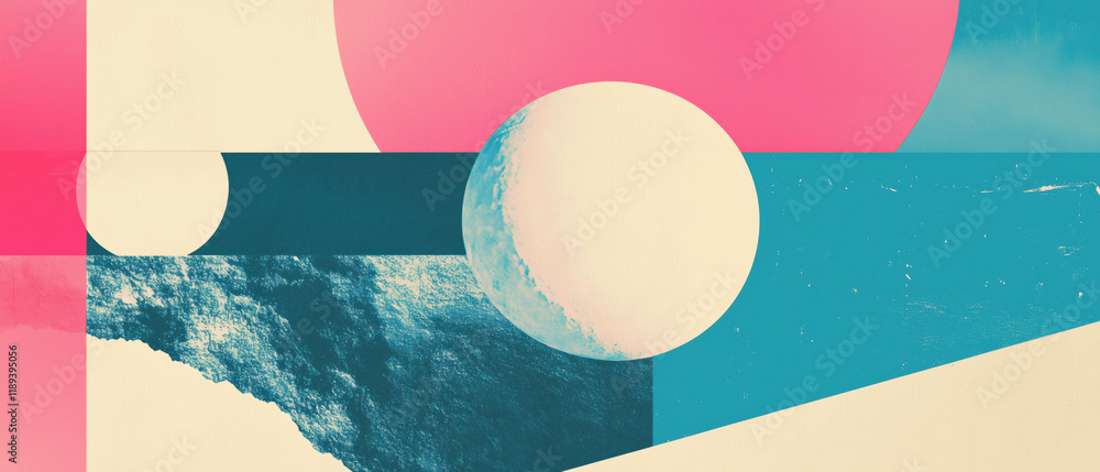 Poster abstract composition featuring colorful geometric shapes and textures in a modern style