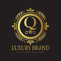 Letter Luxury brand logo design with a royal gold crown emblem and elegant typography
