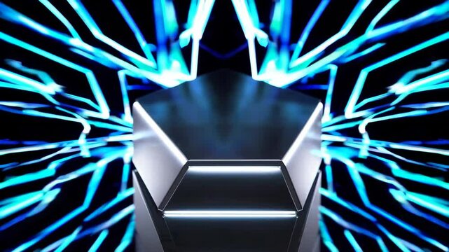 futuristic background with a hexagonal podium, creating a modern and sleek