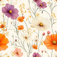 seamless pattern with cosmos flowers
