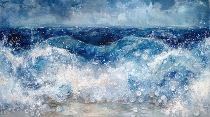 Obraz premium A vibrant depiction of ocean waves, showcasing dynamic movement and shades of blue.
