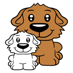 Fototapeta premium Two Dogs Family Child Mother Father Dad Mom Sweet Design Lover Art Vector Illustration Card T-Shirt Poster Sticker Graphic Print Decorative Drawing Isolated Logo Decoration Symbol Creative Cool Style 