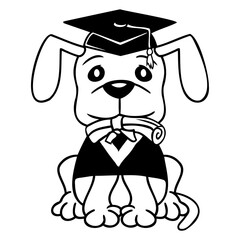 Dog School Leaving Certificate Grammar School Coll Design Lover Art Vector Illustration Card T-Shirt Poster Sticker Graphic Print Decorative Drawing Isolated Logo Decoration Symbol Creative Cool Style
