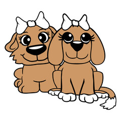 2 Dogs Team Two Friends Girlfriends Couple Crew Design Lover Art Vector Illustration Card T-Shirt Poster Sticker Graphic Print Decorative Drawing Isolated Logo Decoration Symbol Creative Cool Style
