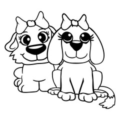 2 Dogs Team Two Friends Girlfriends Couple Crew Design Lover Art Vector Illustration Card T-Shirt Poster Sticker Graphic Print Decorative Drawing Isolated Logo Decoration Symbol Creative Cool Style
