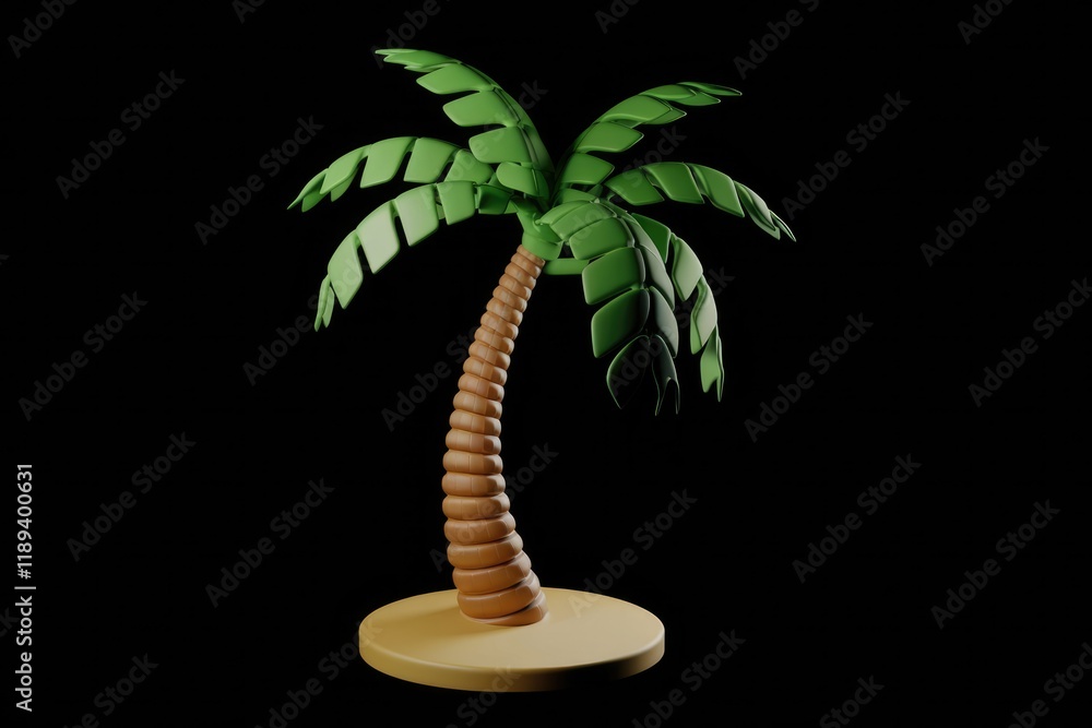 Poster a stylized 3d render of a palm tree, isolated on a transparent background.
