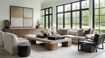 Modern Minimalist Living Room: Neutral Tones and Natural Textures