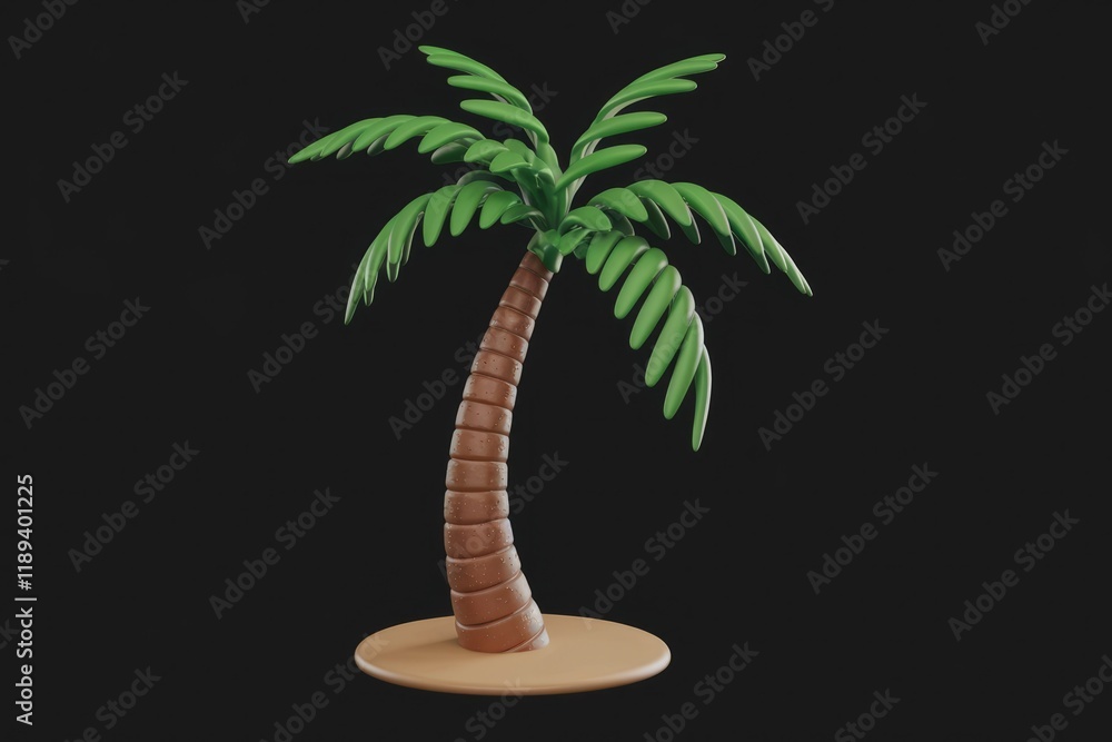 Poster a stylized 3d model of a palm tree, isolated on a transparent background.