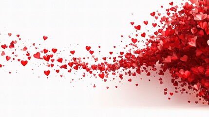 Fototapeta premium Red Heart Swirl: A vibrant stream of countless red hearts flows dynamically across the frame, creating a captivating visual representation of love, passion, and celebration.