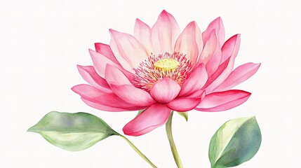 Delicate Pink Watercolor Flower with Green Leaves and Soft Background