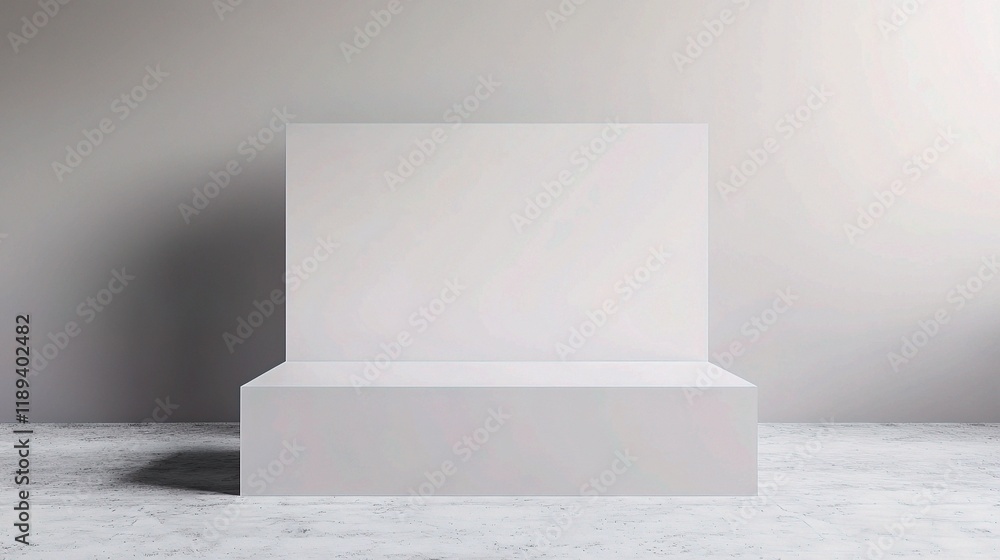Poster minimalist grey partition with white table in front view