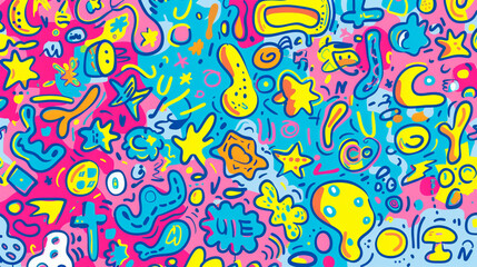 A colorful abstract pattern with playful doodles and sketches, evoking the spontaneity and creativity of young minds