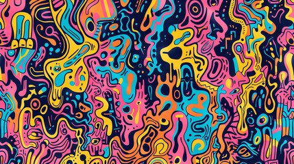 A colorful abstract pattern with playful doodles and sketches, evoking the spontaneity and creativity of young minds