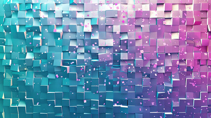 Fototapeta premium A digital mosaic of pixelated squares in a futuristic gradient of neon purple, teal, and pink, reflecting a tech-savvy aesthetic