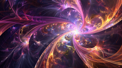 Fototapeta premium A galaxy-inspired abstract with radiant bursts of light, swirling star clusters, and deep space hues of indigo and magenta