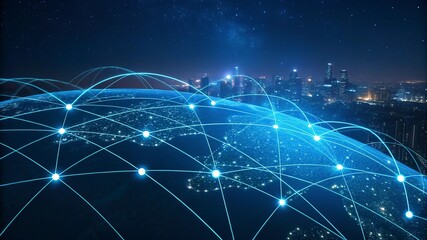 Obraz premium Artificial Intelligence Networks. A set of glowing blue connections fills the dark background
