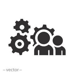 optimization operation, leaders group for process management icon, fix strategy industry, transmission gear wheel, flat vector illustration
