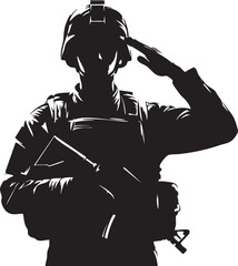 Saluting Army Soldier Silhouette Vector
