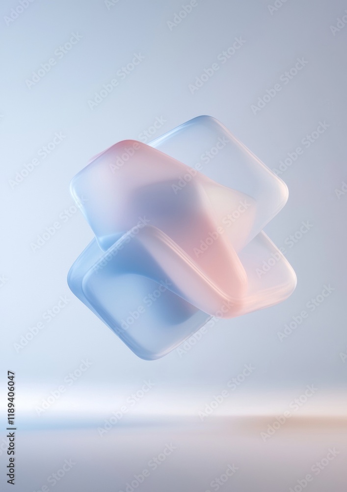Poster abstract digital art piece that appears to be floating in the air. it is made up of three overlappin