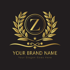 Letter Luxury brand logo design with a royal gold crown emblem and elegant typography
