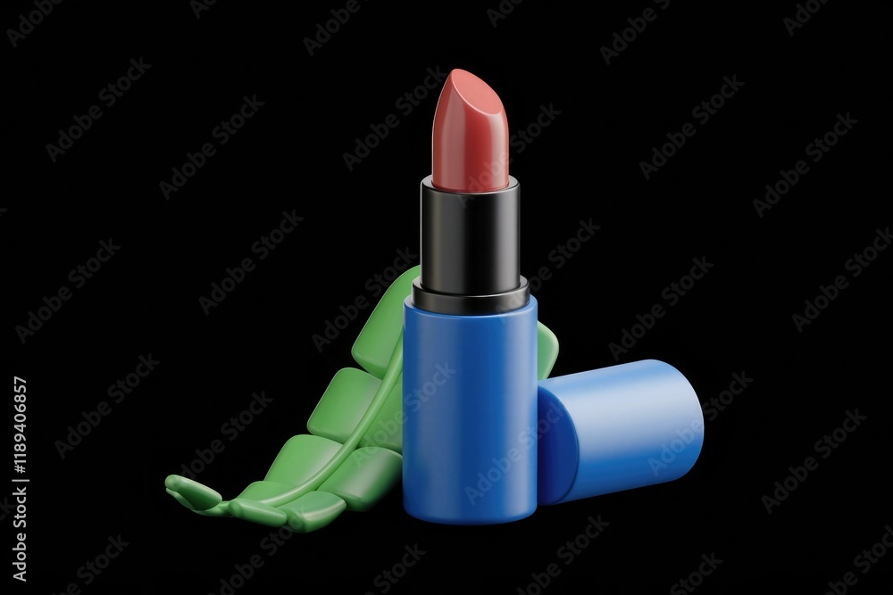 Poster a 3d rendering of a lipstick with a unique blue and green design.