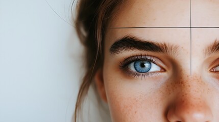 Futuristic iris scanner technology verifies identity of traveler with holographic interface display in modern transit hub