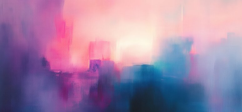 abstract cityscape with vibrant colors and blended brushstrokes