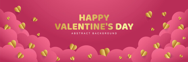 Valentine's Day concept frame. Vector illustration. 3d pink and white paper hearts on a geometric background. Cute love sale banner or greeting card	