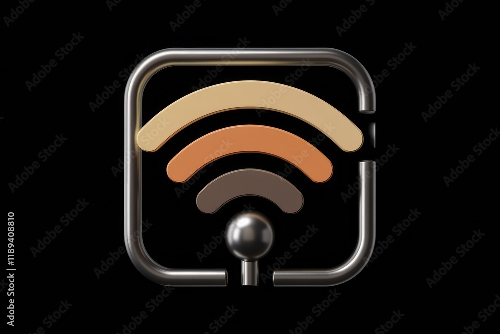 Fototapete Stylish 3D render of a Wi-Fi signal icon with a metallic frame and pastel waves.