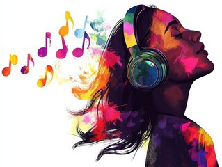artistic rendering of person listening to music with headphones