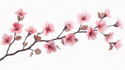Delicate Pink Cherry Blossoms on Isolated Branch in Spring